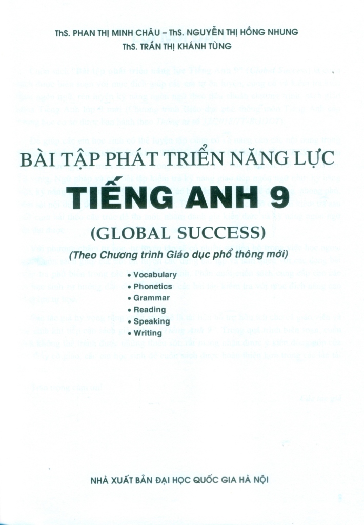 BÀI TẬP PHÁT TRIỂN NĂNG LỰC TIẾNG ANH GLOBAL SUCCESS LỚP 9 (Theo chương trình GDPT mới)